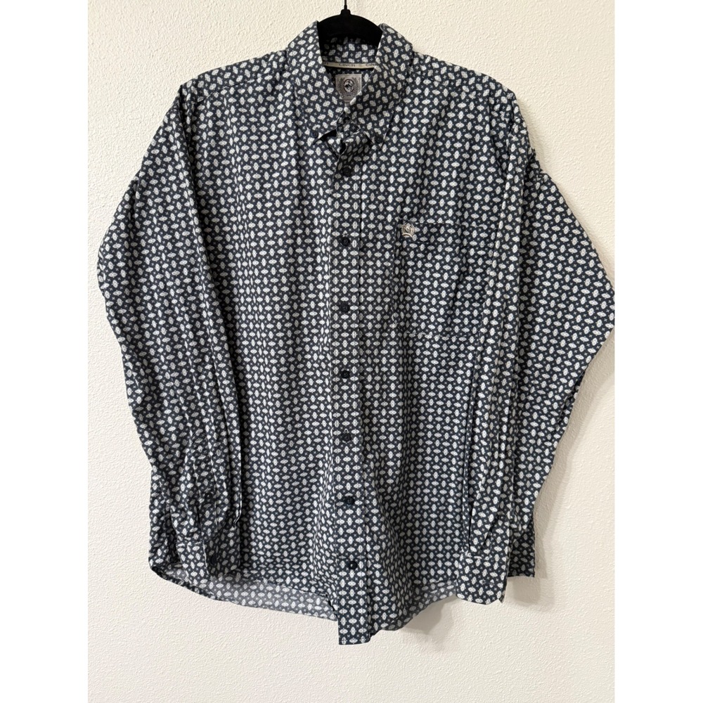 Cinch Mens Small Western Cowboy Rugged Blue Paisley Long Sleeve Cotton Shirt